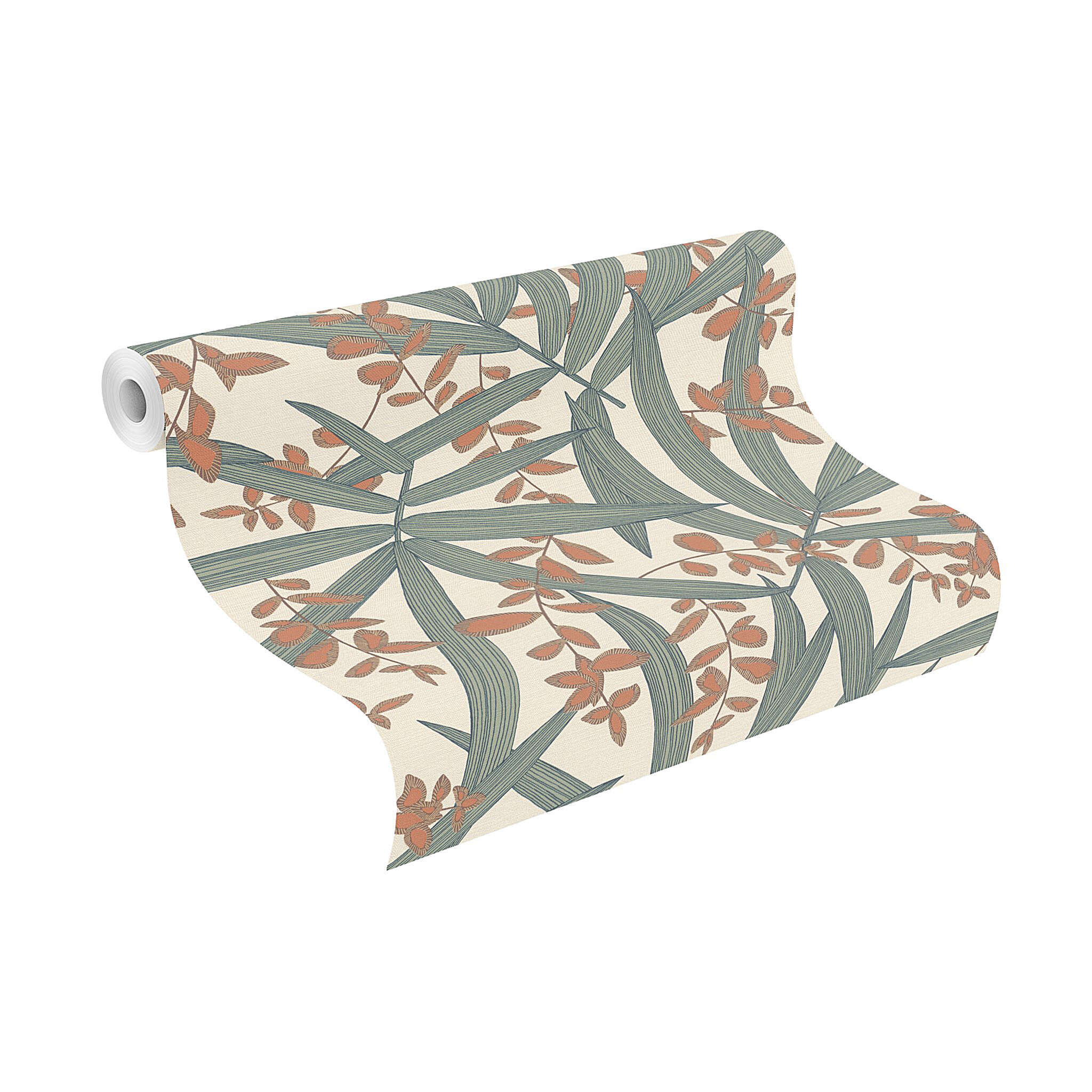 10-690026 Rolle abgerollt 1 Palm frond non-woven wallpaper in green-sage Selection vinyl/non-woven 690026