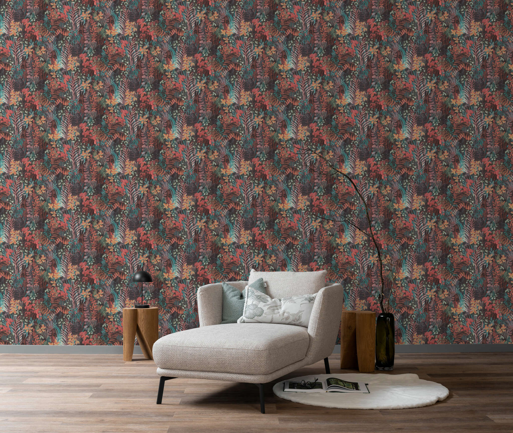 10-600636 Raumbilder 5 Room with Tropical wallpaper with hand-painted leaves