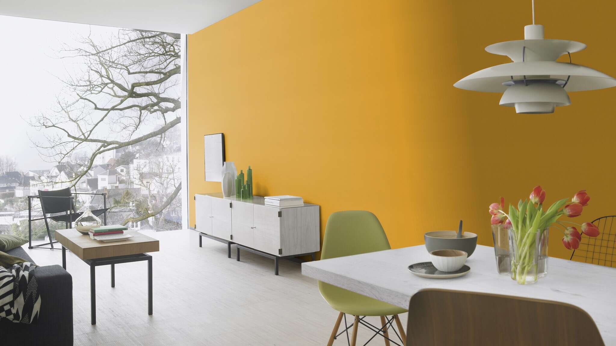 10-687552 Raumsituationen 3 Room with Single-colour wallpaper with a textile texture