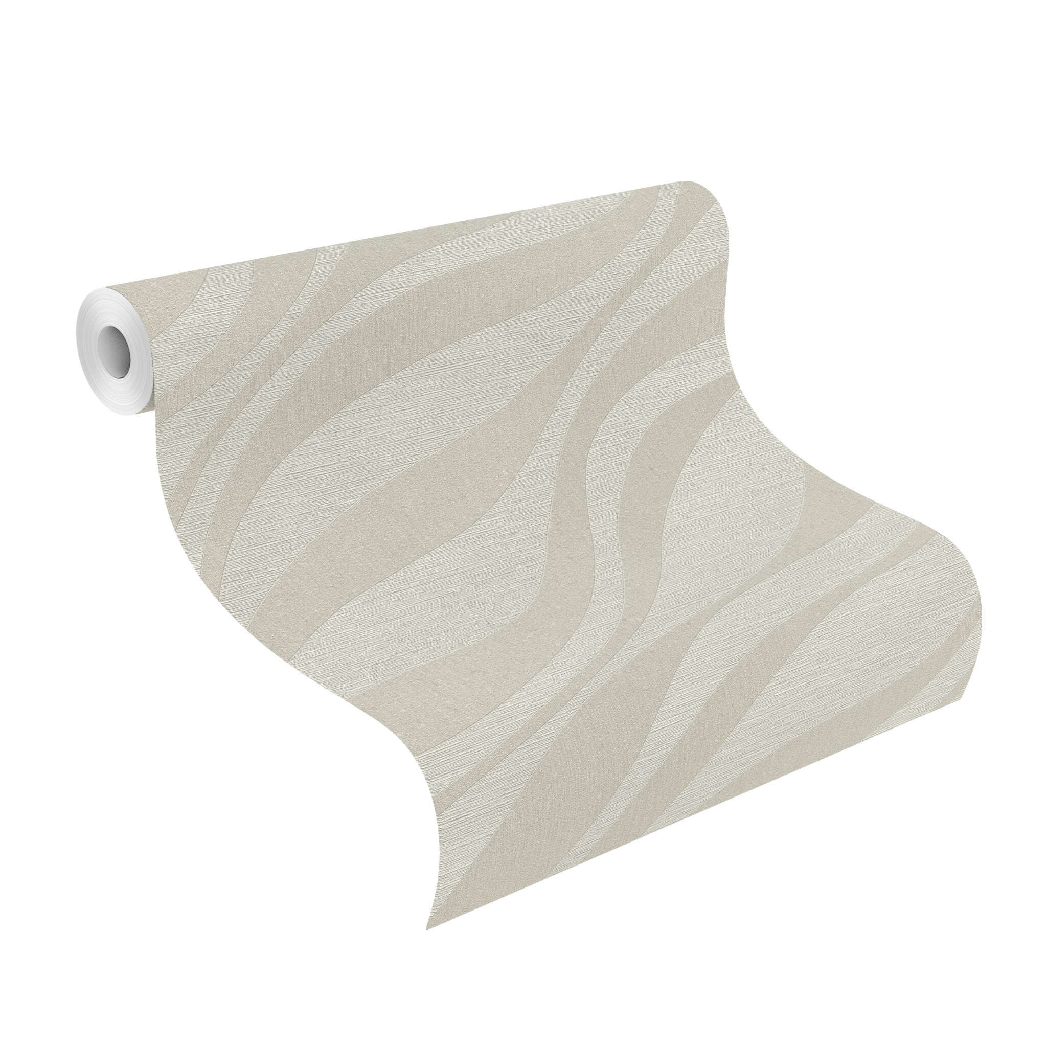 10-608021 Rolle abgerollt 1 Unrolled wallpaper roll with Graphic wallpaper with waves and grooved texture