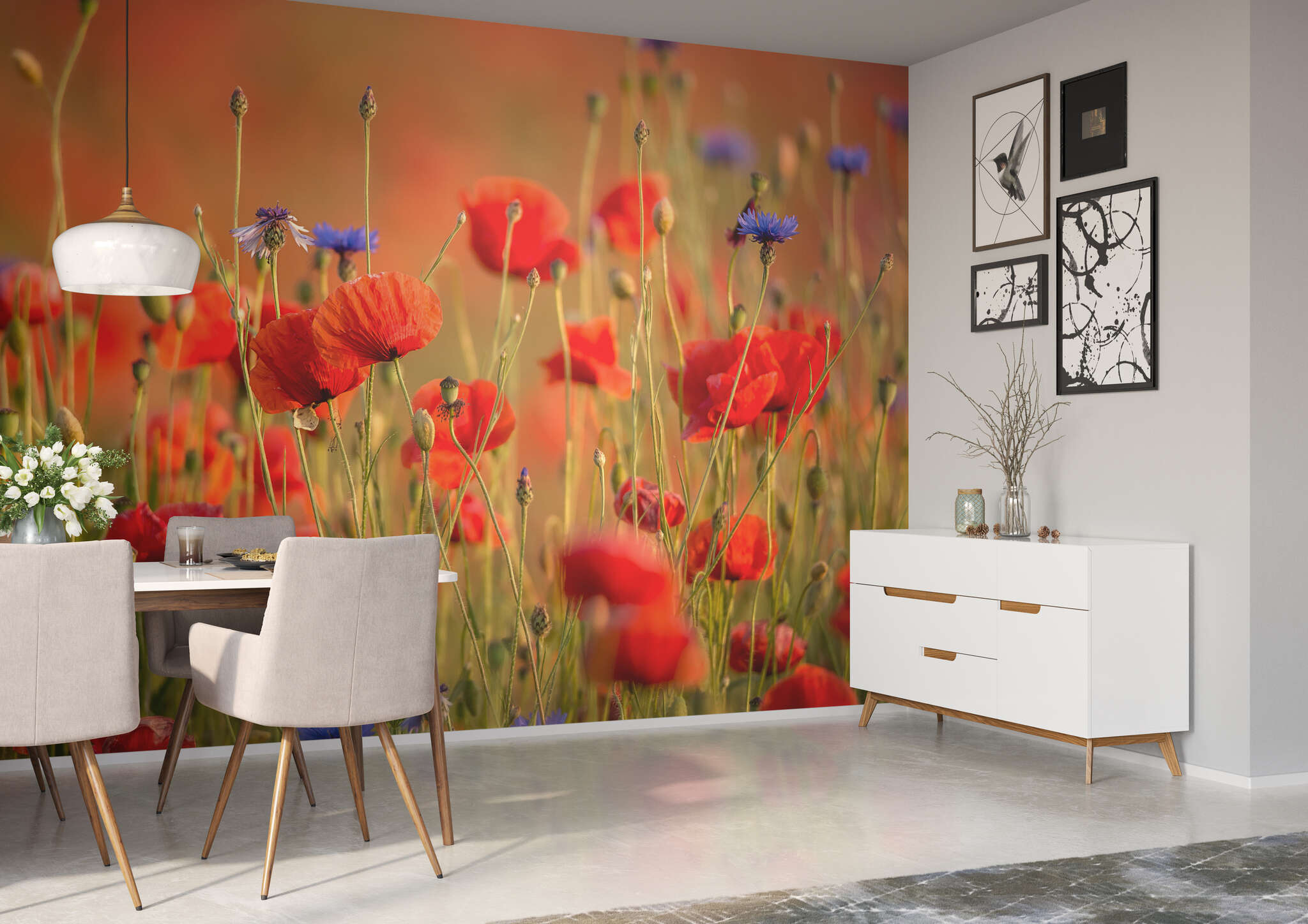Esszimmer mit 363371 - Fototapete - Mohnblumenwiese im Zoom magicwalls Fototapete 363371