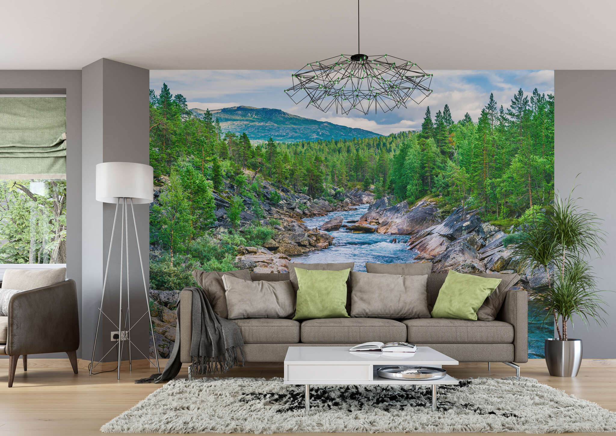 Wohnzimmer mit 363272 - Fototapete - Urtümlicher Gebirgsbach in starken Farben magicwalls photo wallpaper river landscape 363272