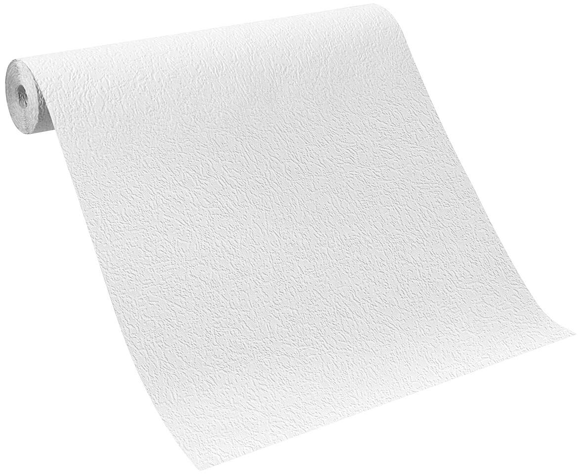 10-882100 Rolle abgerollt 1 Rouleau de déroulé avec Papier peint uni : papier peint blanc avec texture pierre