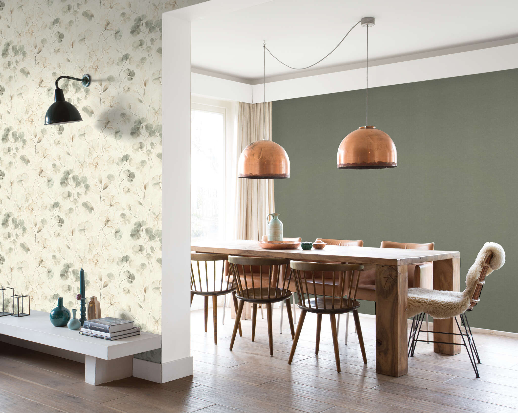 10-709643 Raumbilder 1 Non-woven wallpaper in green Farmhouse 709643