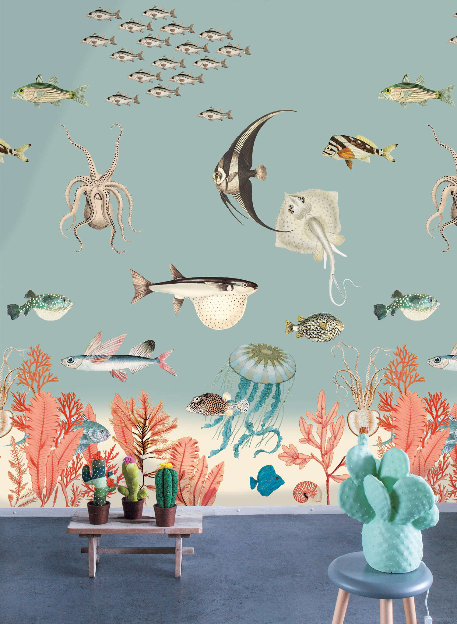 10-557497 Raumbilder 1 Fish wall mural in blue 557497