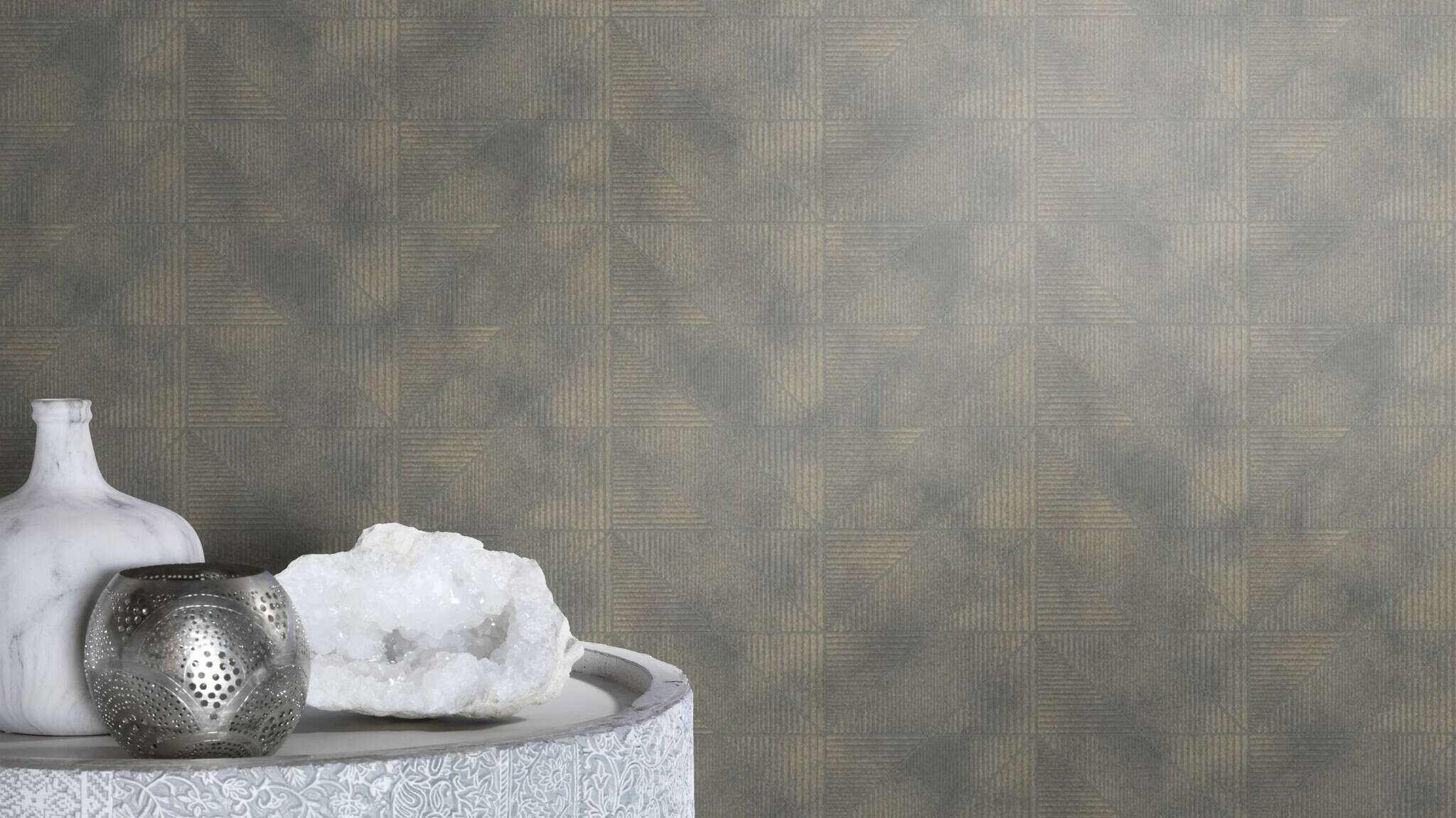 10-653946 Raumbilder 2 Textured non-woven wallpaper in gray-grey-blue Welcome Home 653946