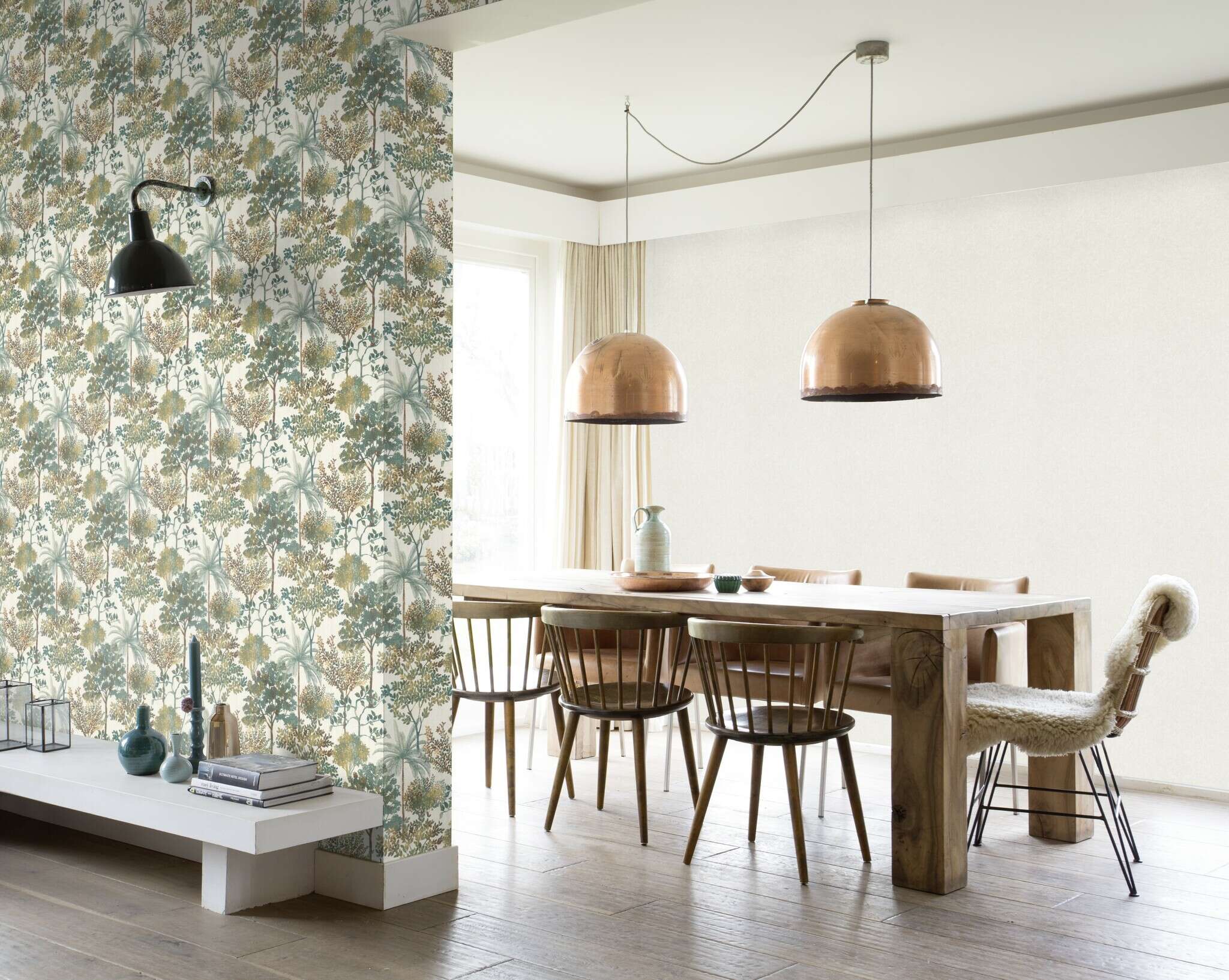 10-867329 Raumsituationen 2 Room with Wallpaper with illustrated trees and shrubs
