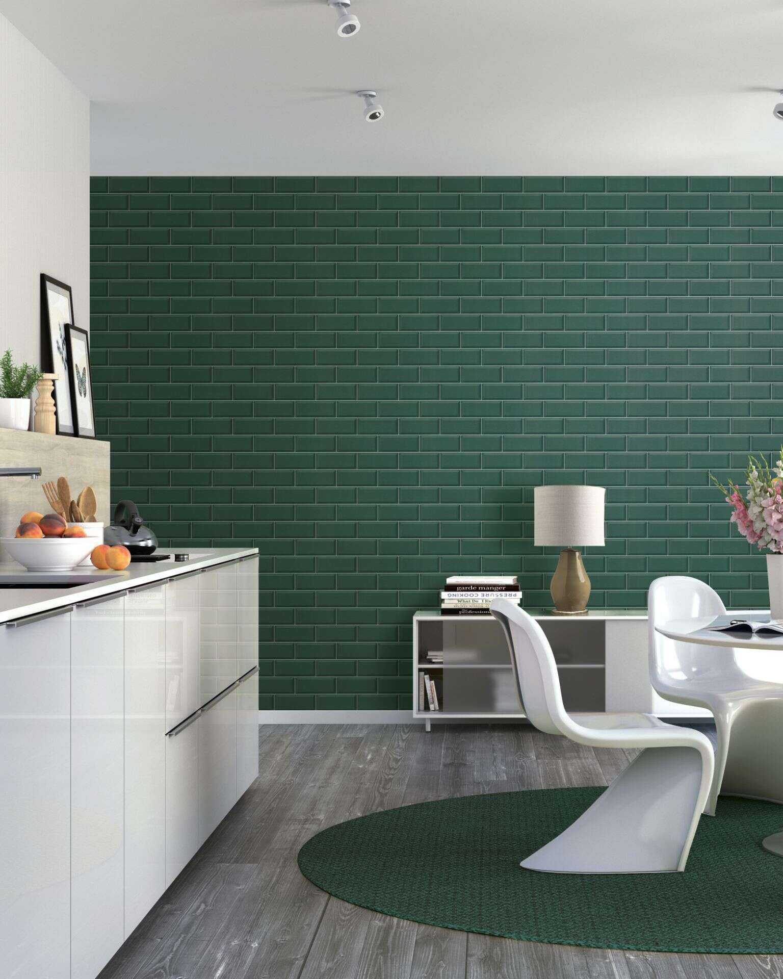 Non-woven wallpaper tile look dark green 429954 | 10-429954